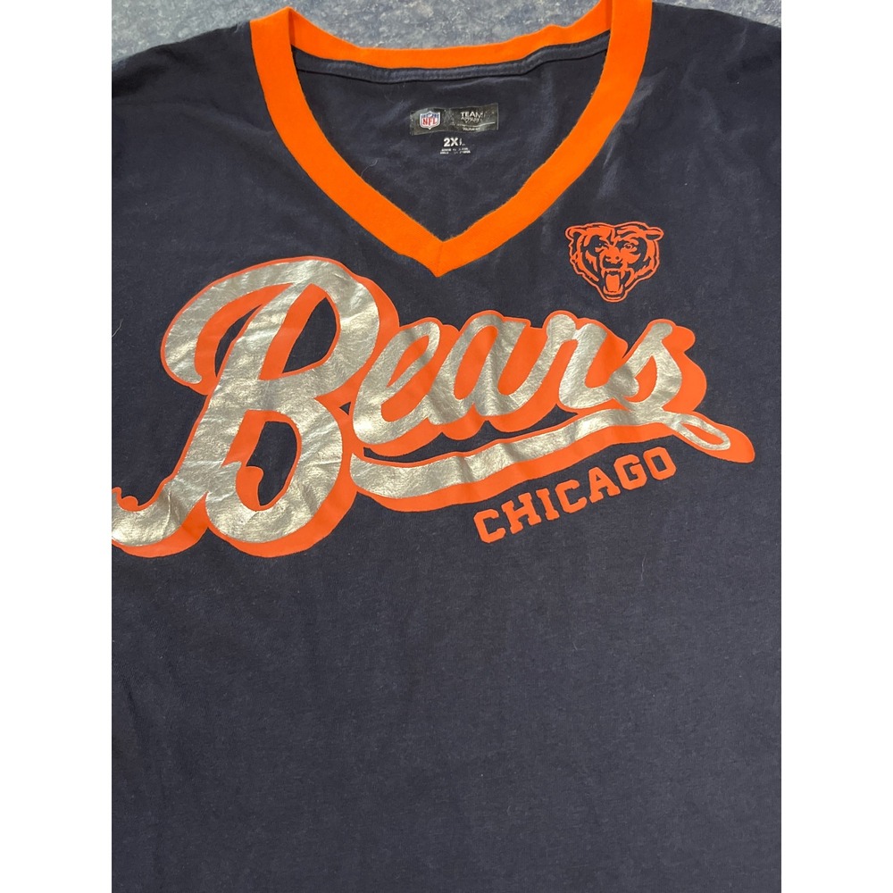 NFL Team Apparel Chicago Bears V-Neck Graphic T-Shirt Navy Blue Womens 2XL